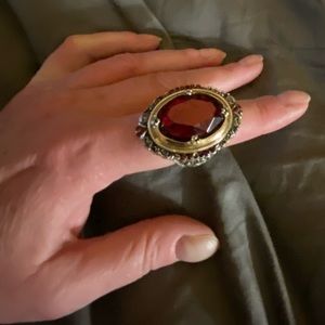 Fabulous faux huge ruby or garnet cz Victorian style ring! Drag, burlesque